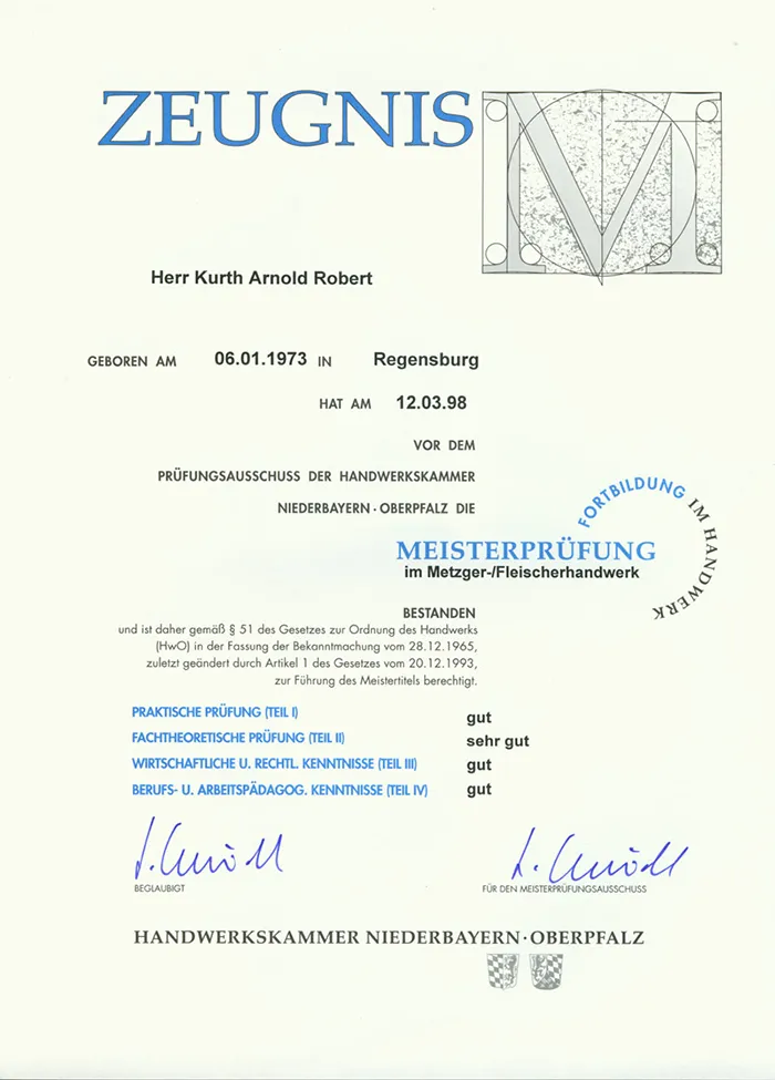 Scan des Dokuments: Meisterprüfungszeugnis